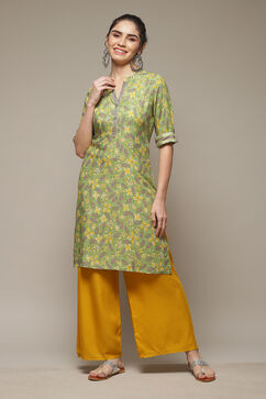 Lime Green LIVA Straight Kurta image number 0